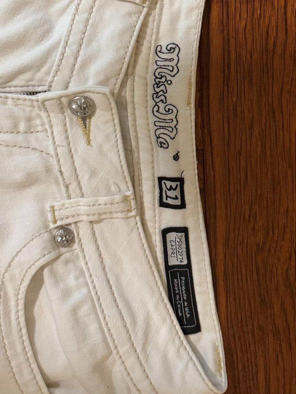 Miss Miss Me off-white cream floral inlay rhinestone jeans size: 31 - Picture 5 of 5
